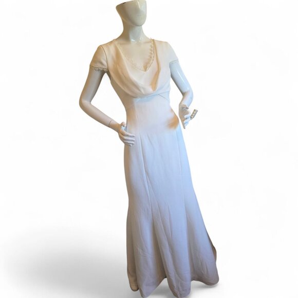 JS COLLECTION Royalty Inspired Cowlneck Wedding Gown sz 8 - Picture 3 of 14